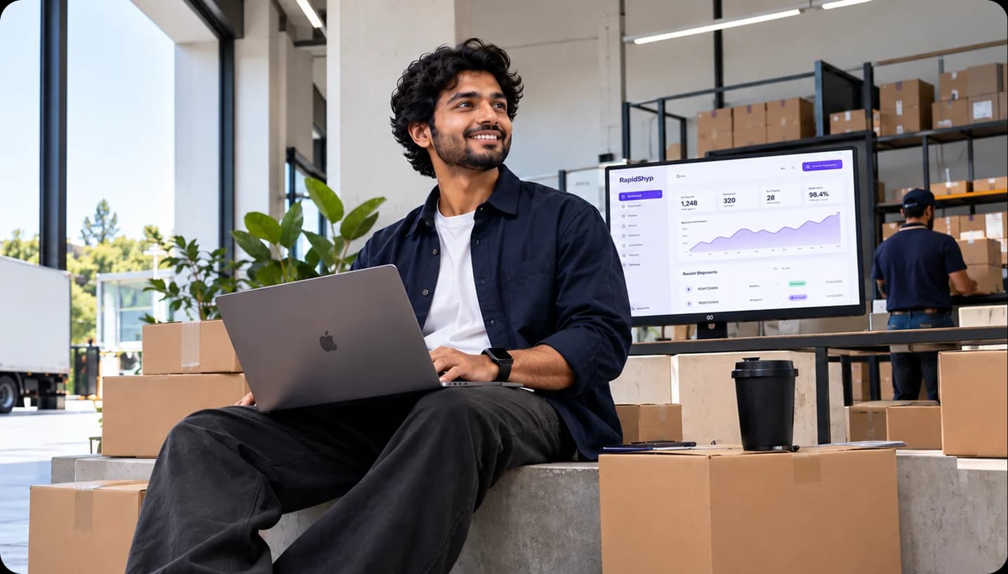 RapidShyp team member working on the shipping dashboard